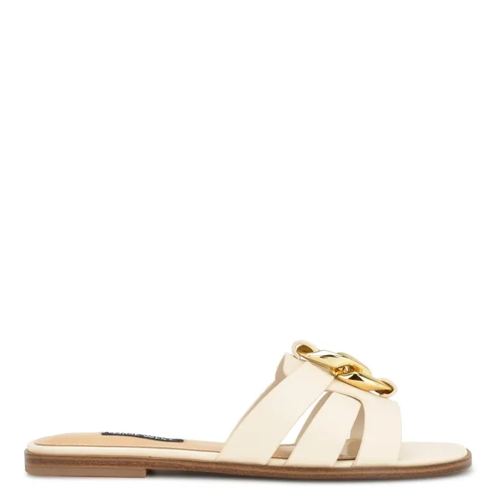 Ganlee Flat Slide Sandals Chic Cream Women Nine West Flats