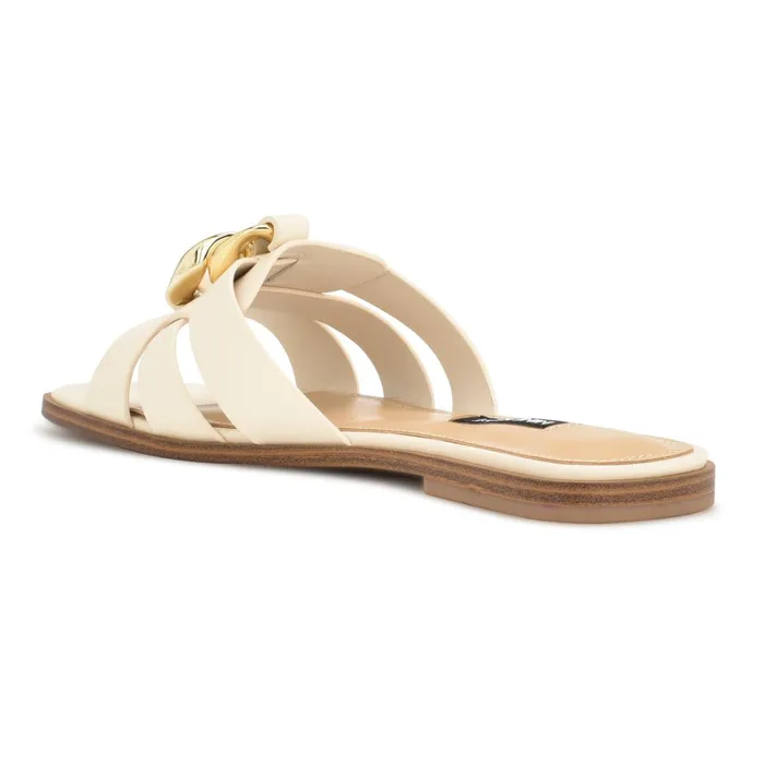 Ganlee Flat Slide Sandals Chic Cream Women Nine West Flats