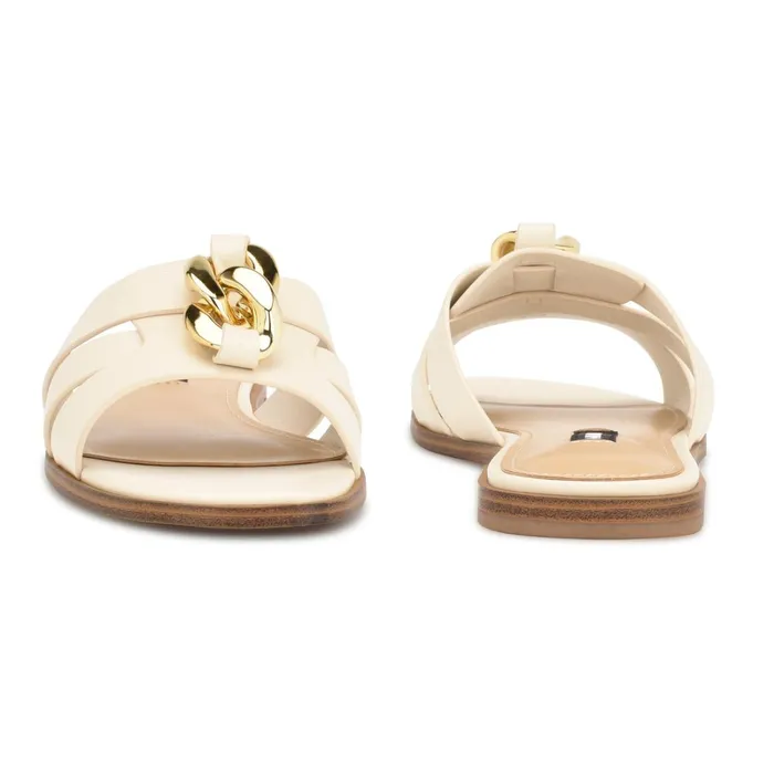 Ganlee Flat Slide Sandals Chic Cream Women Nine West Flats