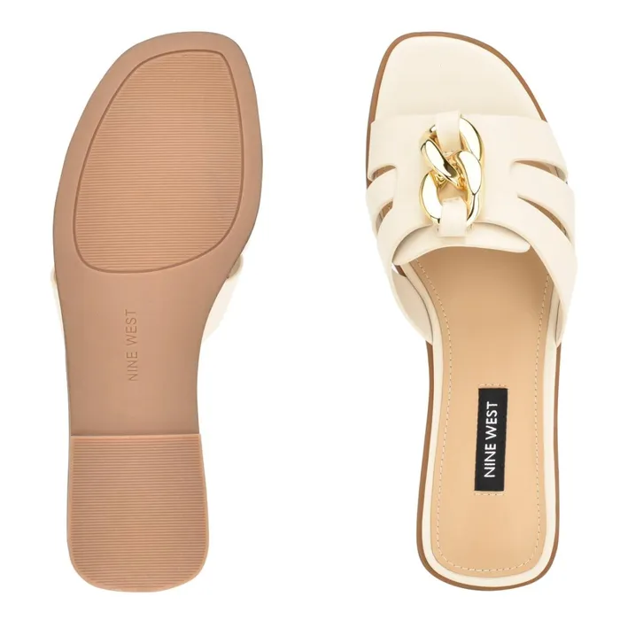 Ganlee Flat Slide Sandals Chic Cream Women Nine West Flats