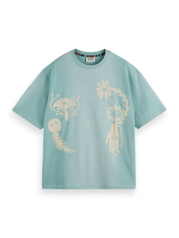 GARMENT DYED FRONT BACK ARTWORK TSHIRT Pacific Blue Men Scotch and Soda TShirts and Polo Shirts GARMENT DYED FRONT BACK ARTWORK TSHIRT Pacific Blue Men Scotch and Soda TShirts and Polo Shirts