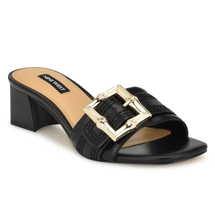 Garta Buckle Slide Sandals Black Women Nine West Heeled Garta Buckle Slide Sandals Black Women Nine West Heeled