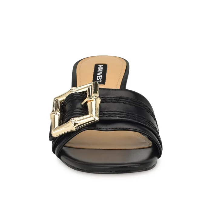 Garta Buckle Slide Sandals Black Women Nine West Heeled Garta Buckle Slide Sandals Black Women Nine West Heeled