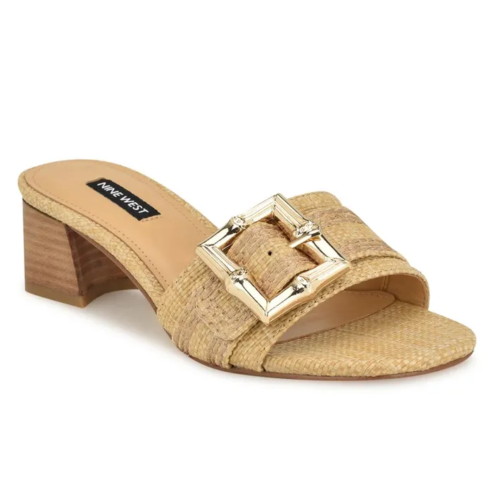 Garta Buckle Slide Sandals Light Natural Raffia Women Nine West Sandals