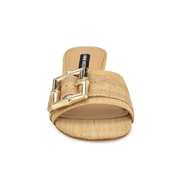 Garta Buckle Slide Sandals Light Natural Raffia Women Nine West Sandals