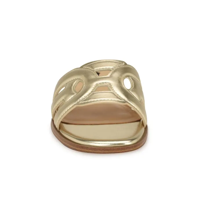 Geena Flat Slide Sandals Platino Women Nine West Sandals Geena Flat Slide Sandals Platino Women Nine West Sandals