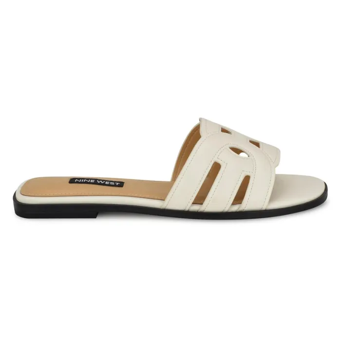 Geena Flat Slide Sandals White Women Nine West Flats