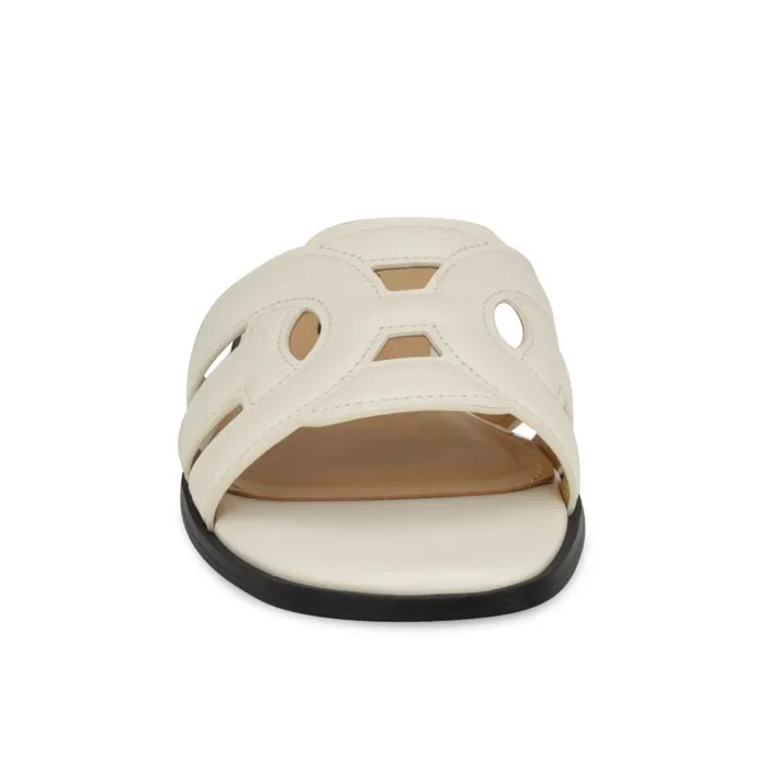 Geena Flat Slide Sandals White Women Nine West Flats Geena Flat Slide Sandals White Women Nine West Flats