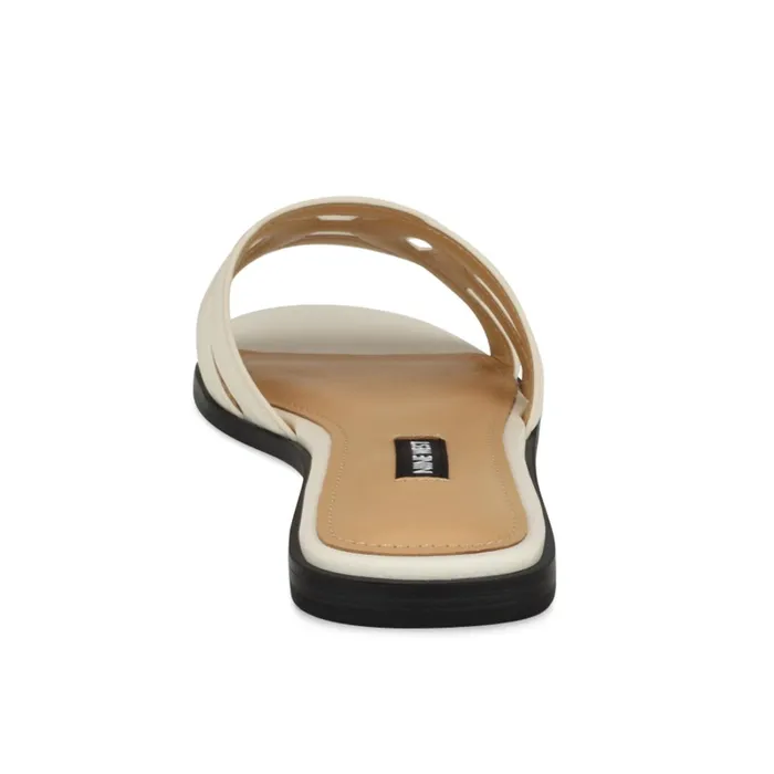 Geena Flat Slide Sandals White Women Nine West Flats Geena Flat Slide Sandals White Women Nine West Flats