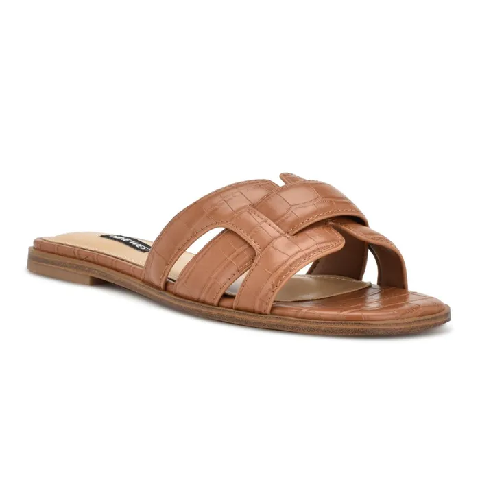 Germani Flat Slide Sandals Brown Women Nine West Sandals Germani Flat Slide Sandals Brown Women Nine West Sandals