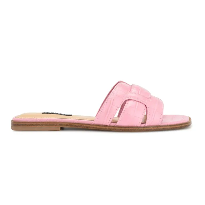Germani Flat Slide Sandals Medium Pink Croco Women Nine West Sandals
