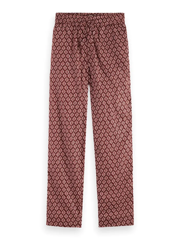 Gia Block Print Pull On Pant Geo Flower Bordeaux Women Scotch and Soda Pants Gia Block Print Pull On Pant Geo Flower Bordeaux Women Scotch and Soda Pants