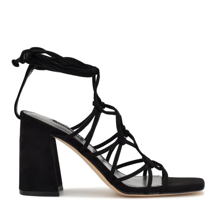 Glaven Ankle Wrap Sandals Black Suede Women Nine West Dress