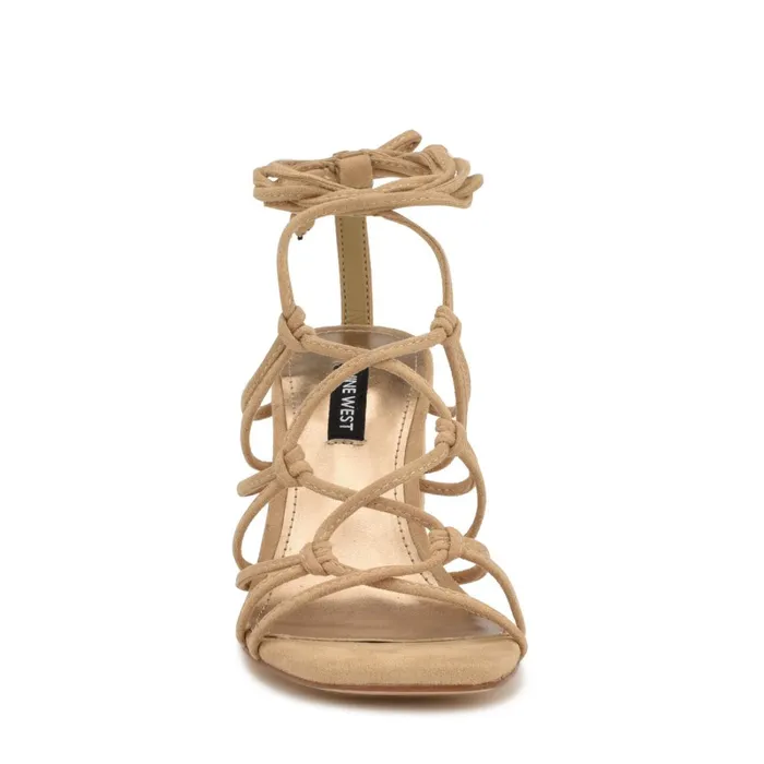 Glaven Ankle Wrap Sandals Tan Suede Women Nine West Heeled Glaven Ankle Wrap Sandals Tan Suede Women Nine West Heeled