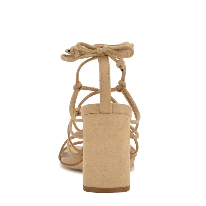 Glaven Ankle Wrap Sandals Tan Suede Women Nine West Heeled Glaven Ankle Wrap Sandals Tan Suede Women Nine West Heeled