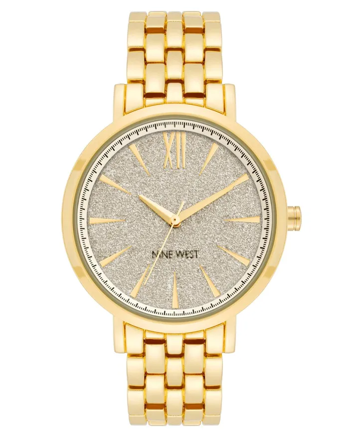 Glitter Accented Dial Watch Gold Women Nine West Straps