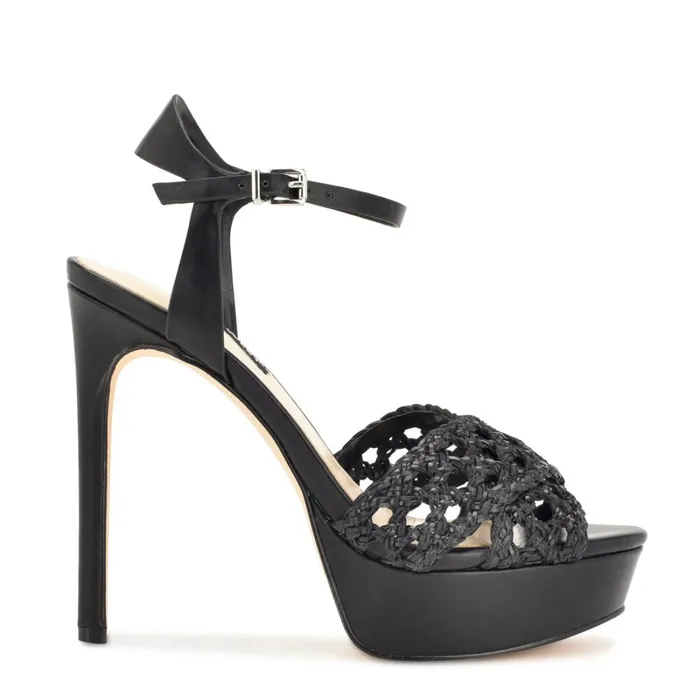 Grecia Platform Sandals Black Women Nine West Heeled