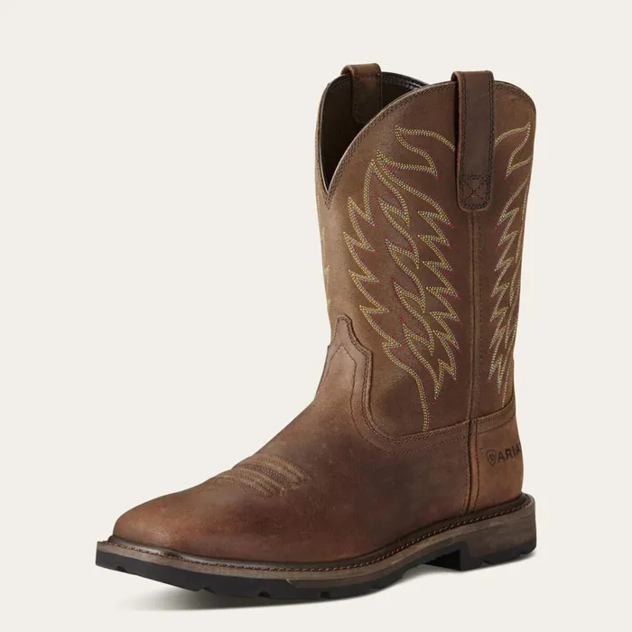 Groundbreaker Wide Square Toe Steel Toe Work Boot Brown Men Ariat Work Boots