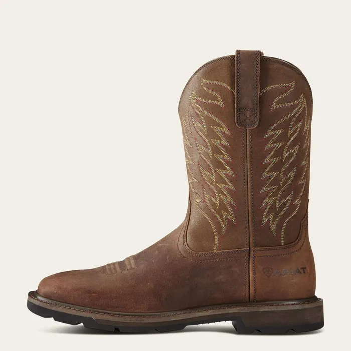 Groundbreaker Wide Square Toe Steel Toe Work Boot Brown Men Ariat Work Boots