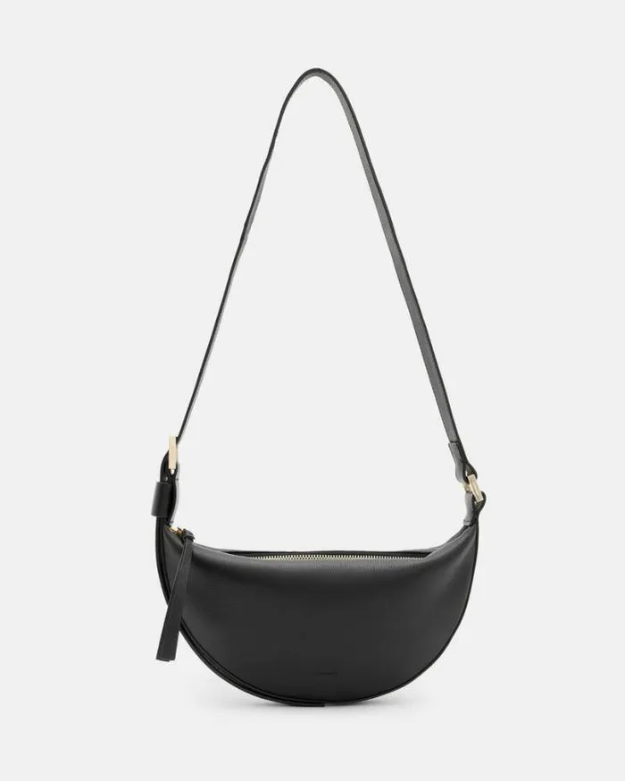 Half Moon Leather Crossbody Bag Black Women AllSaints Accessories