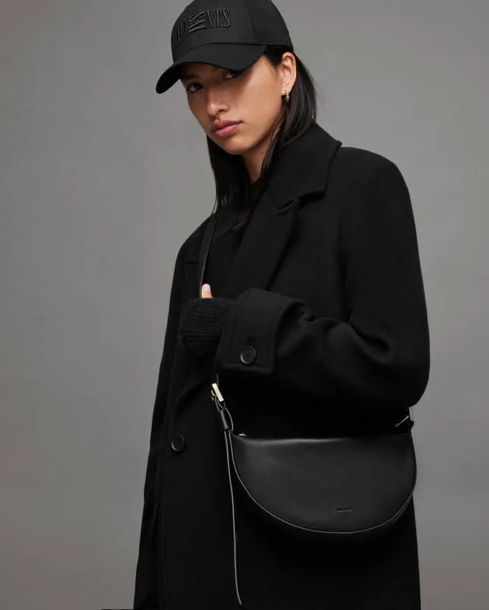 Half Moon Leather Crossbody Bag Black Women AllSaints Accessories