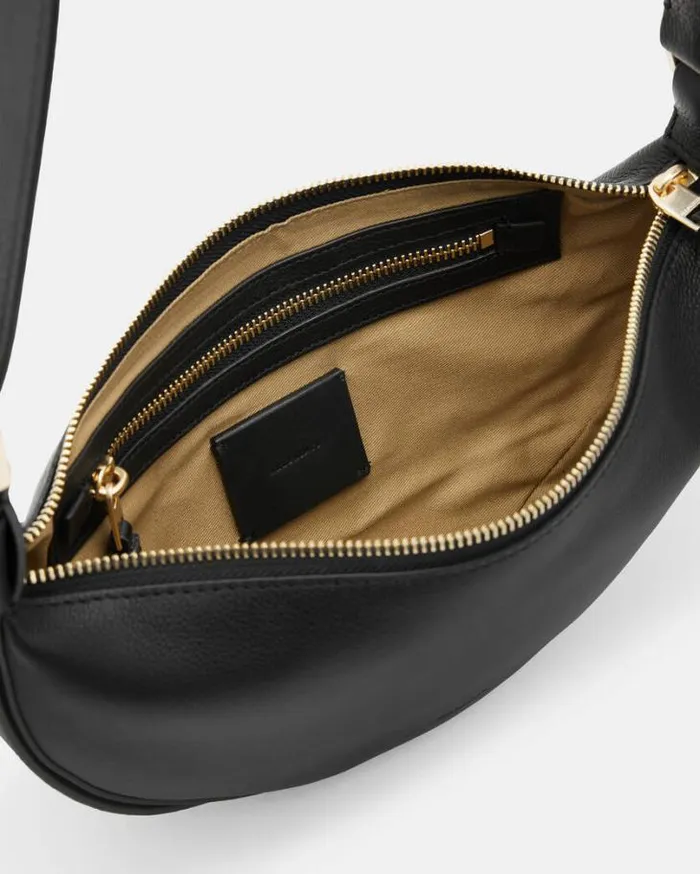 Half Moon Leather Crossbody Bag Black Women AllSaints Accessories
