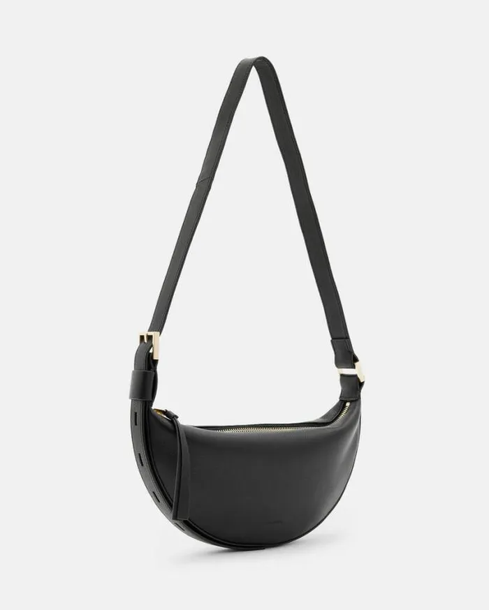 Half Moon Leather Crossbody Bag Black Women AllSaints Accessories
