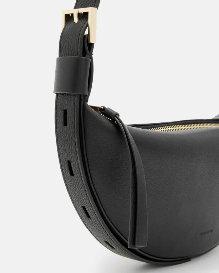 Half Moon Leather Crossbody Bag Black Women AllSaints Accessories