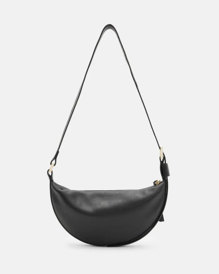 Half Moon Leather Crossbody Bag Black Women AllSaints Accessories