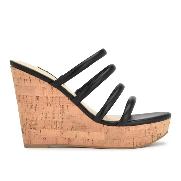 Haloway Espadrille Wedge Sandals Black Women Nine West High Heels