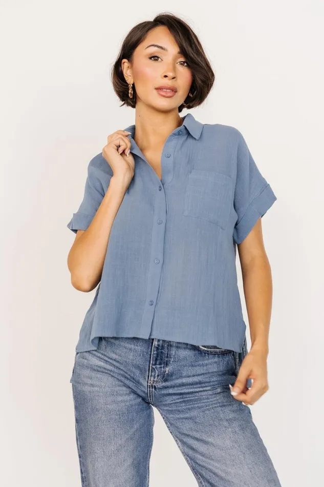 Hammond Short Sleeve Top Slate Blue Women Baltic Born Blouses Shirts