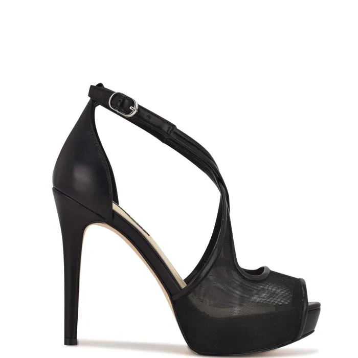 Hanya Peep Toe Platform Pumps Black Mesh Women Nine West Pumps