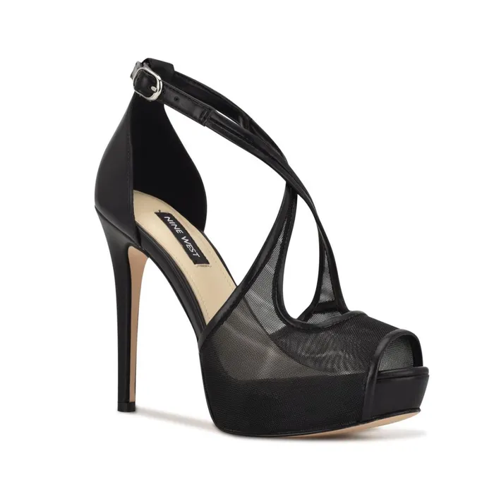 Hanya Peep Toe Platform Pumps Black Mesh Women Nine West Pumps Hanya Peep Toe Platform Pumps Black Mesh Women Nine West Pumps