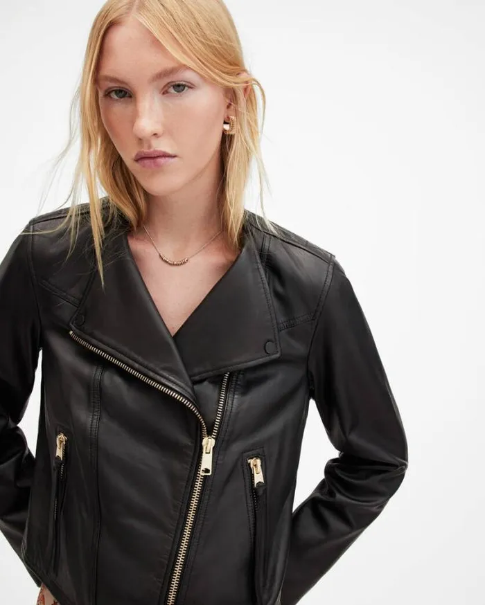 Harley Collarless Leather Biker Jacket Black Women AllSaints Leather Jackets Harley Collarless Leather Biker Jacket Black Women AllSaints Leather Jackets