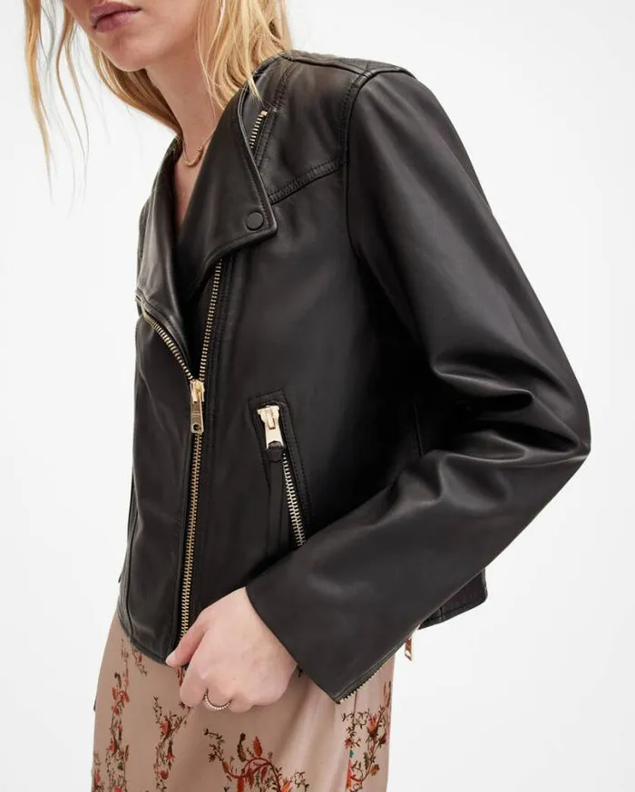 Harley Collarless Leather Biker Jacket Black Women AllSaints Leather Jackets Harley Collarless Leather Biker Jacket Black Women AllSaints Leather Jackets