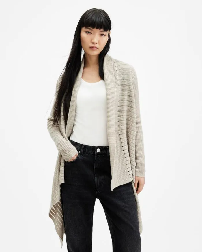 Harley Waterfall Open Front Cardigan Horizon Grey Women AllSaints Sweaters