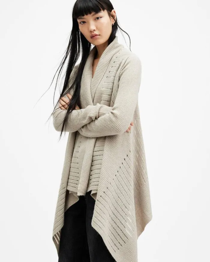 Harley Waterfall Open Front Cardigan Horizon Grey Women AllSaints Sweaters
