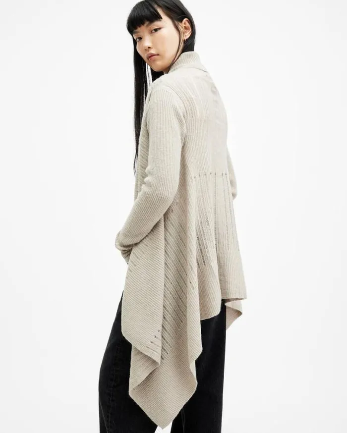 Harley Waterfall Open Front Cardigan Horizon Grey Women AllSaints Sweaters