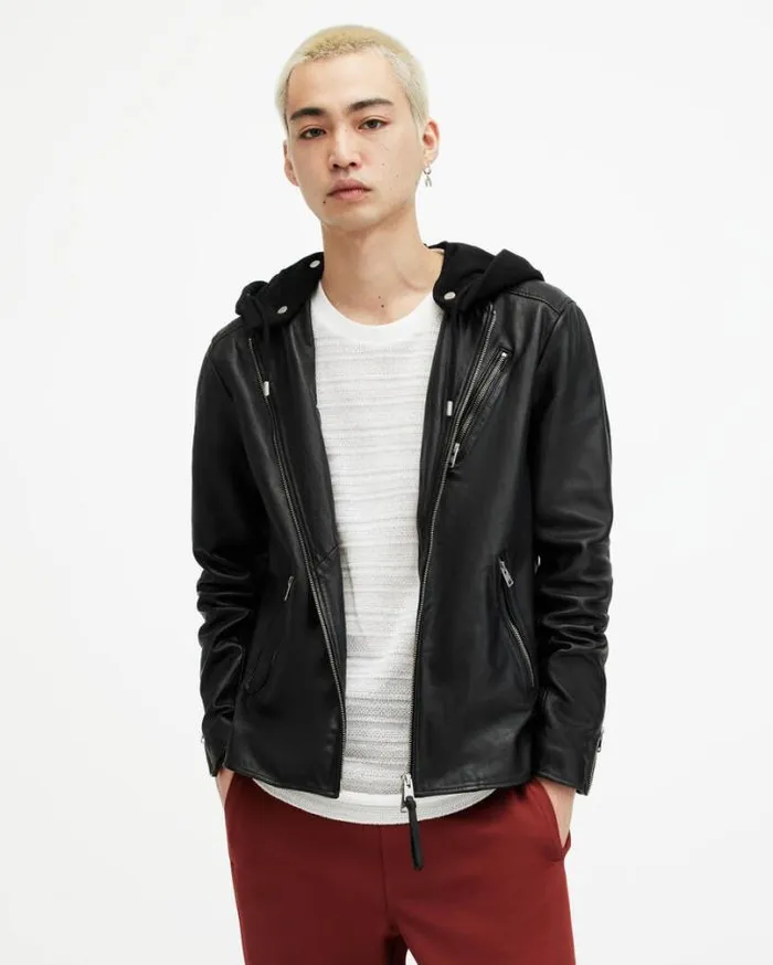Harwood Leather Biker Jacket Black Men AllSaints Jackets and Coats