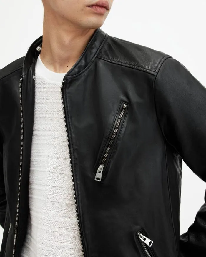 Harwood Leather Biker Jacket Black Men AllSaints Jackets and Coats