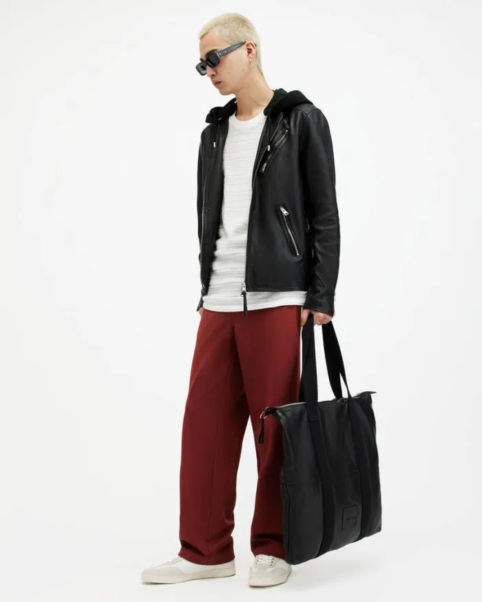 Harwood Leather Biker Jacket Black Men AllSaints Jackets and Coats