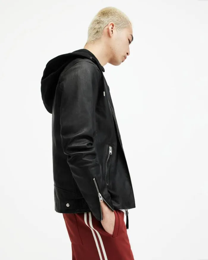 Harwood Leather Biker Jacket Black Men AllSaints Jackets and Coats