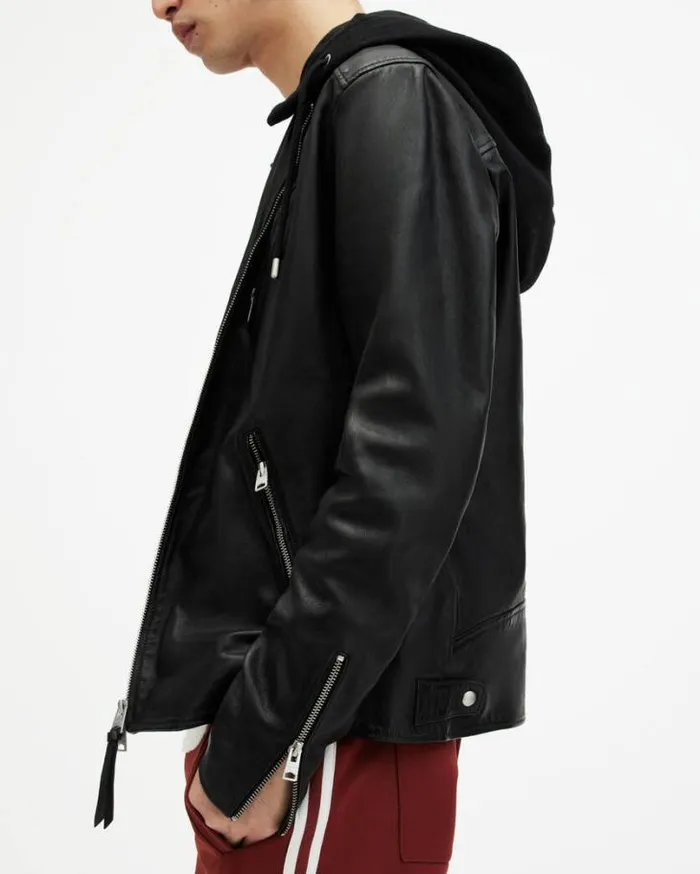 Harwood Leather Biker Jacket Black Men AllSaints Jackets and Coats