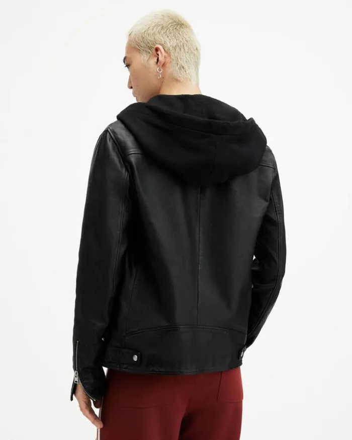Harwood Leather Biker Jacket Black Men AllSaints Jackets and Coats