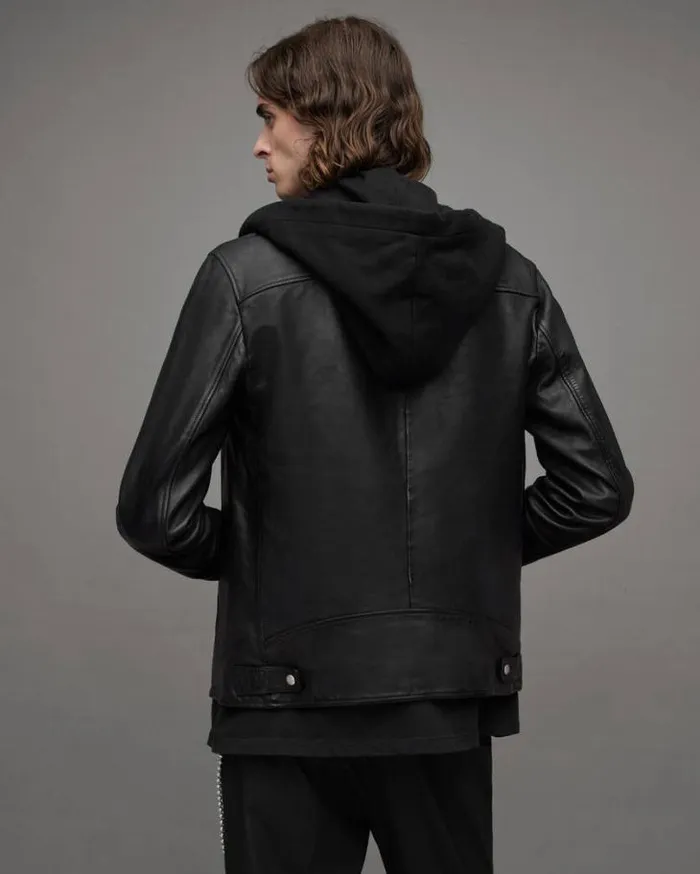 Harwood Leather Biker Jacket Black Men AllSaints Jackets and Coats