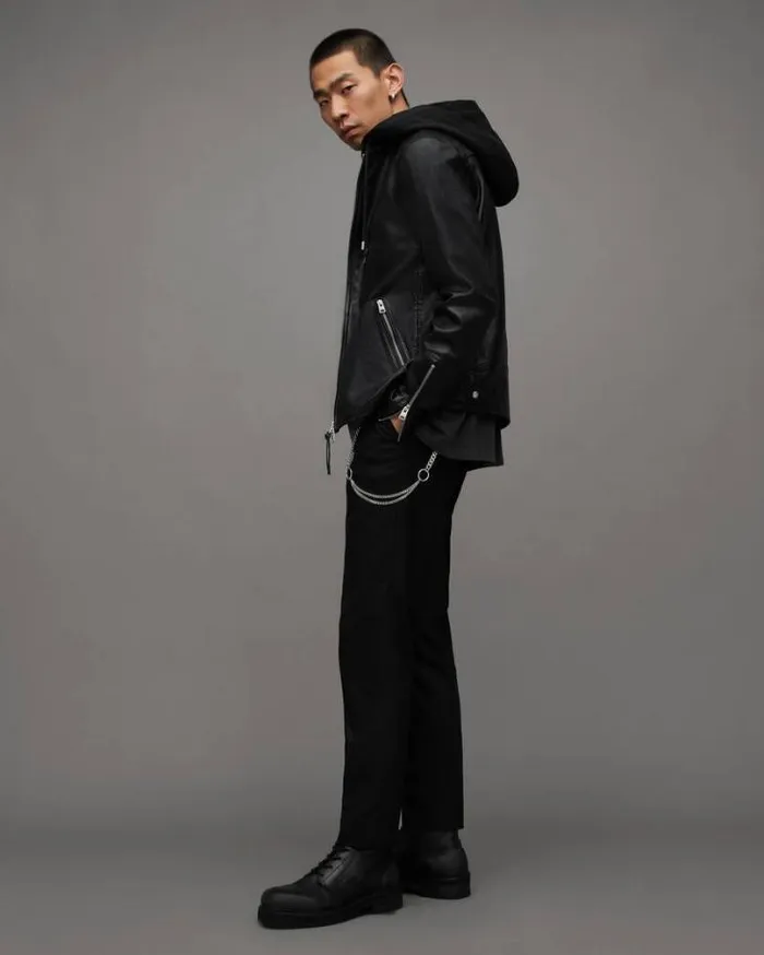 Harwood Leather Biker Jacket Black Men AllSaints Jackets and Coats