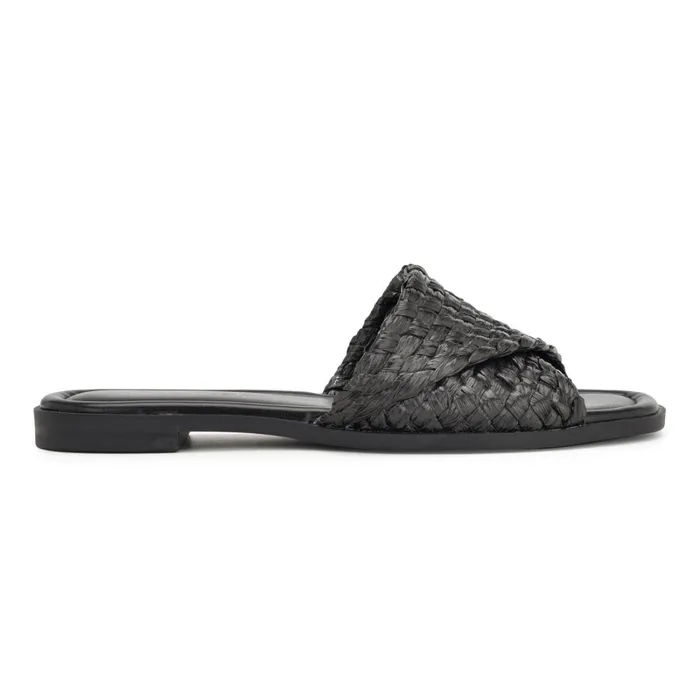 Havah Flat Slide Sandals Black Women Nine West Flats