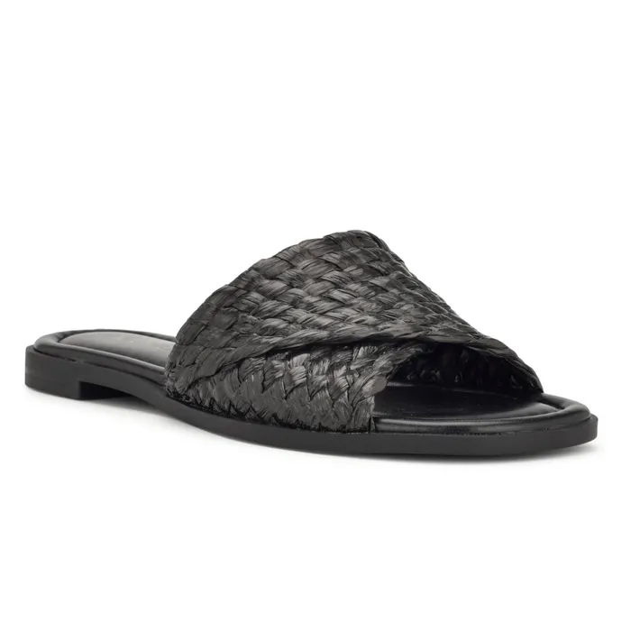 Havah Flat Slide Sandals Black Women Nine West Flats