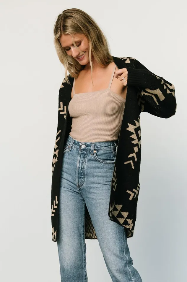 Hays Oversized Cardigan Black Tan Women Baltic Born Sweaters Hays Oversized Cardigan Black Tan Women Baltic Born Sweaters