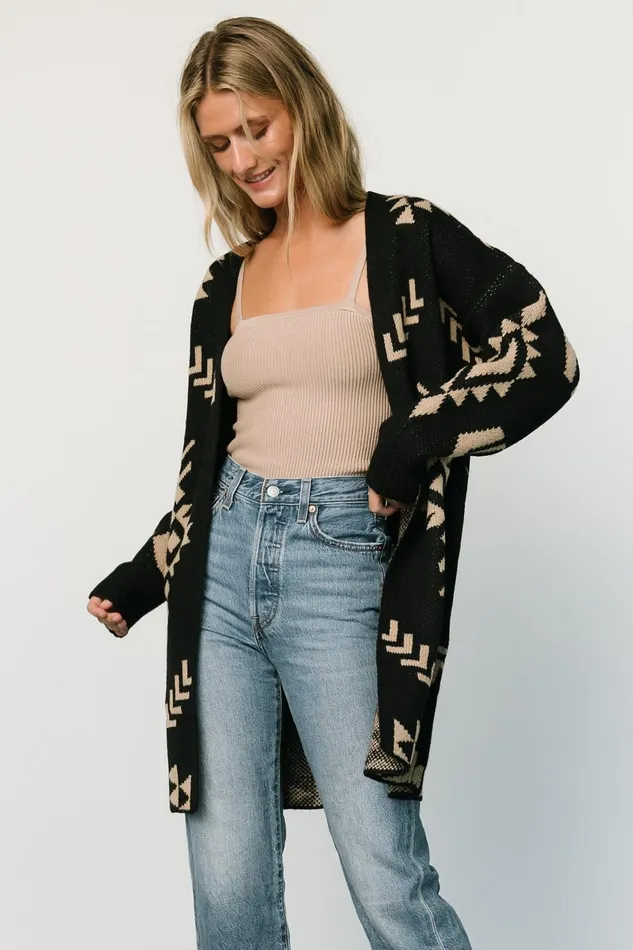 Hays Oversized Cardigan Black Tan Women Baltic Born Sweaters Hays Oversized Cardigan Black Tan Women Baltic Born Sweaters